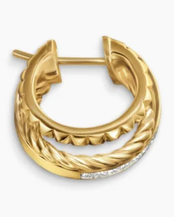 Crossover Trio Multi Row Hoop Earrings 18K Yellow Gold with Diamonds, 18mm