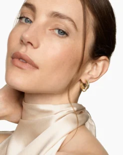 Crossover Trio Multi Row Hoop Earrings 18K Yellow Gold with Diamonds, 18mm