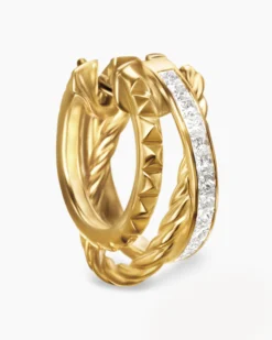 Crossover Trio Multi Row Hoop Earrings 18K Yellow Gold with Diamonds, 18mm