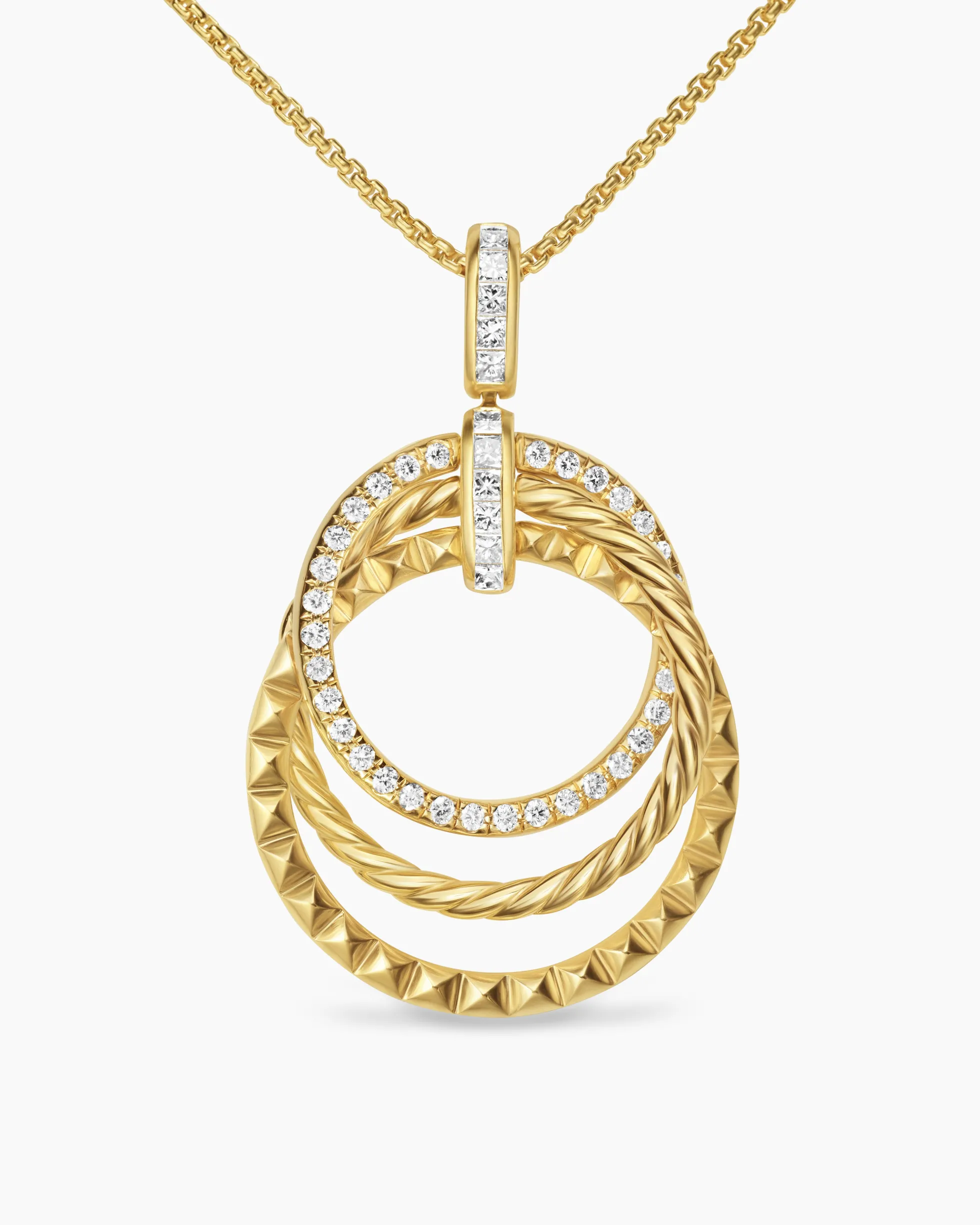 Crossover Trio Pendant Necklace 18K Yellow Gold with Diamonds, 24mm