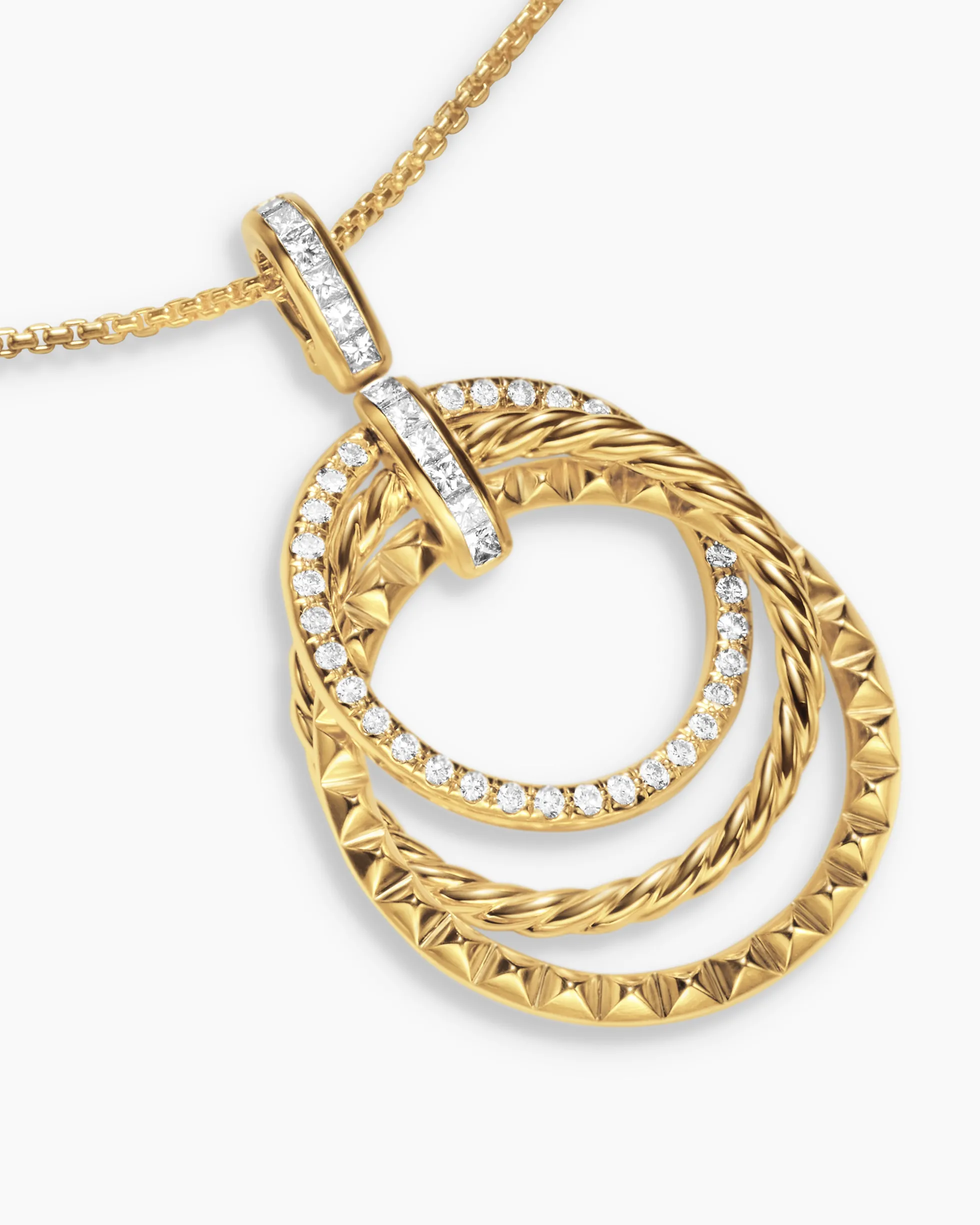 Crossover Trio Pendant Necklace 18K Yellow Gold with Diamonds, 24mm