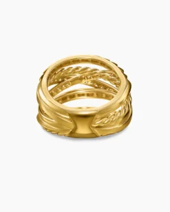 Crossover Trio Six Row Ring 18K Yellow Gold with Diamonds, 17.5mm