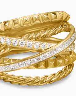 Crossover Trio Six Row Ring 18K Yellow Gold with Diamonds, 17.5mm