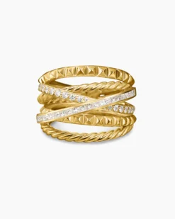 Crossover Trio Six Row Ring 18K Yellow Gold with Diamonds, 17.5mm
