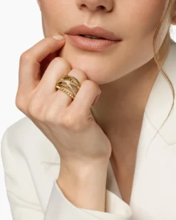 Crossover Trio Six Row Ring 18K Yellow Gold with Diamonds, 17.5mm