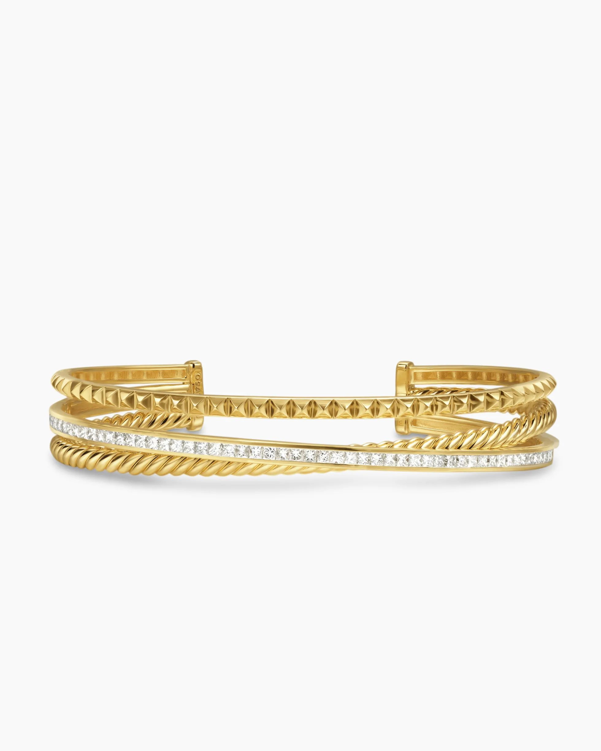 Crossover Trio Three Row Cuff Bracelet 18K Yellow Gold with Diamonds, 11mm