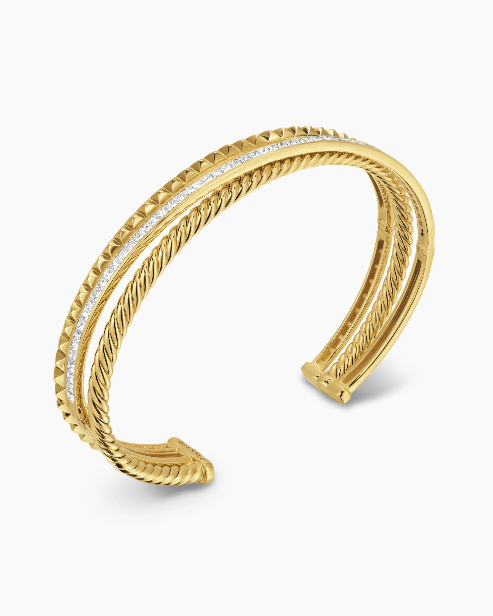 Crossover Trio Three Row Cuff Bracelet 18K Yellow Gold with Diamonds, 11mm