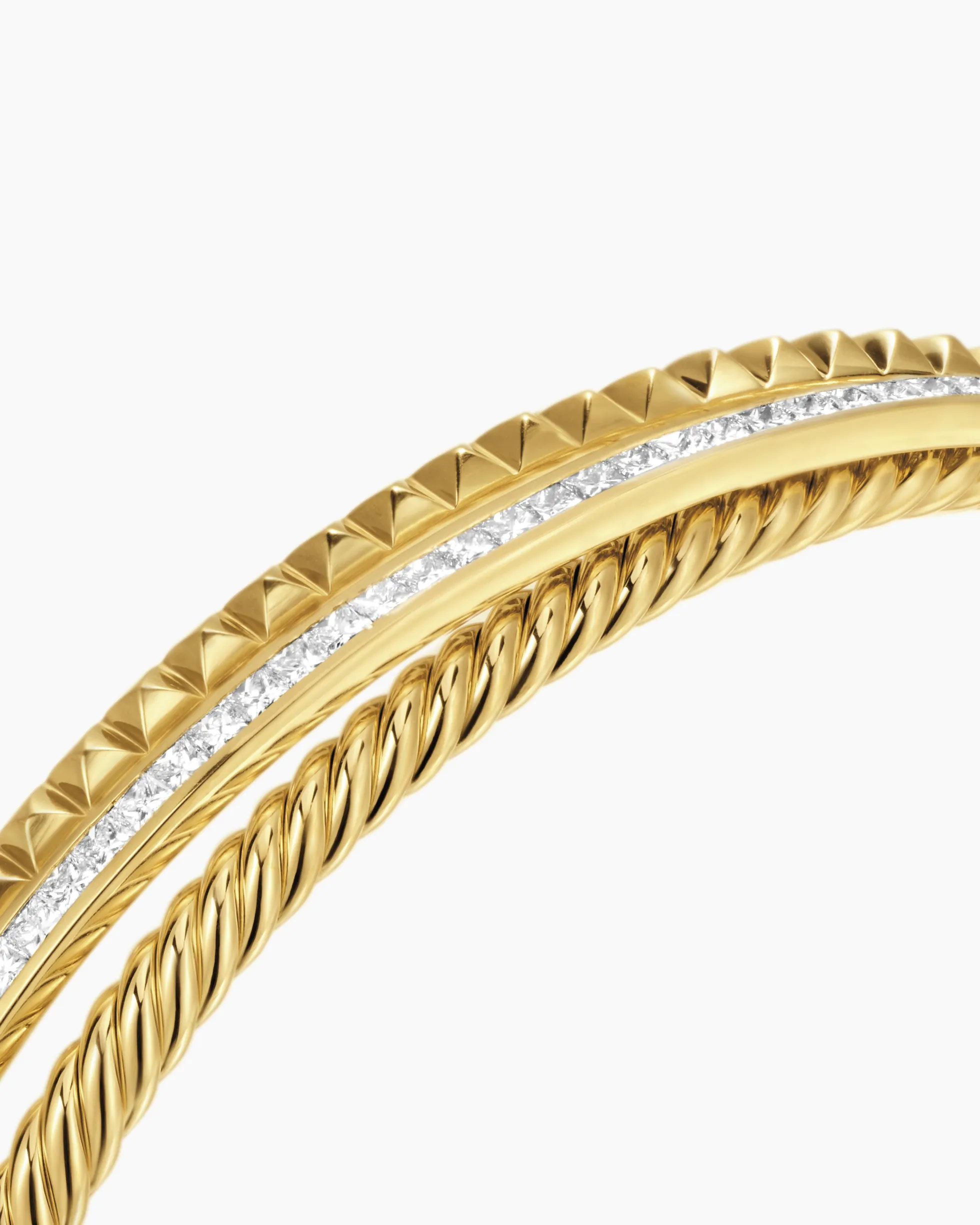 Crossover Trio Three Row Cuff Bracelet 18K Yellow Gold with Diamonds, 11mm