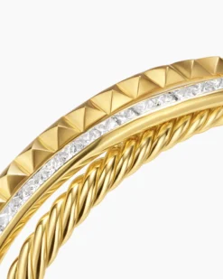Crossover Trio Three Row Cuff Bracelet 18K Yellow Gold with Diamonds, 20mm