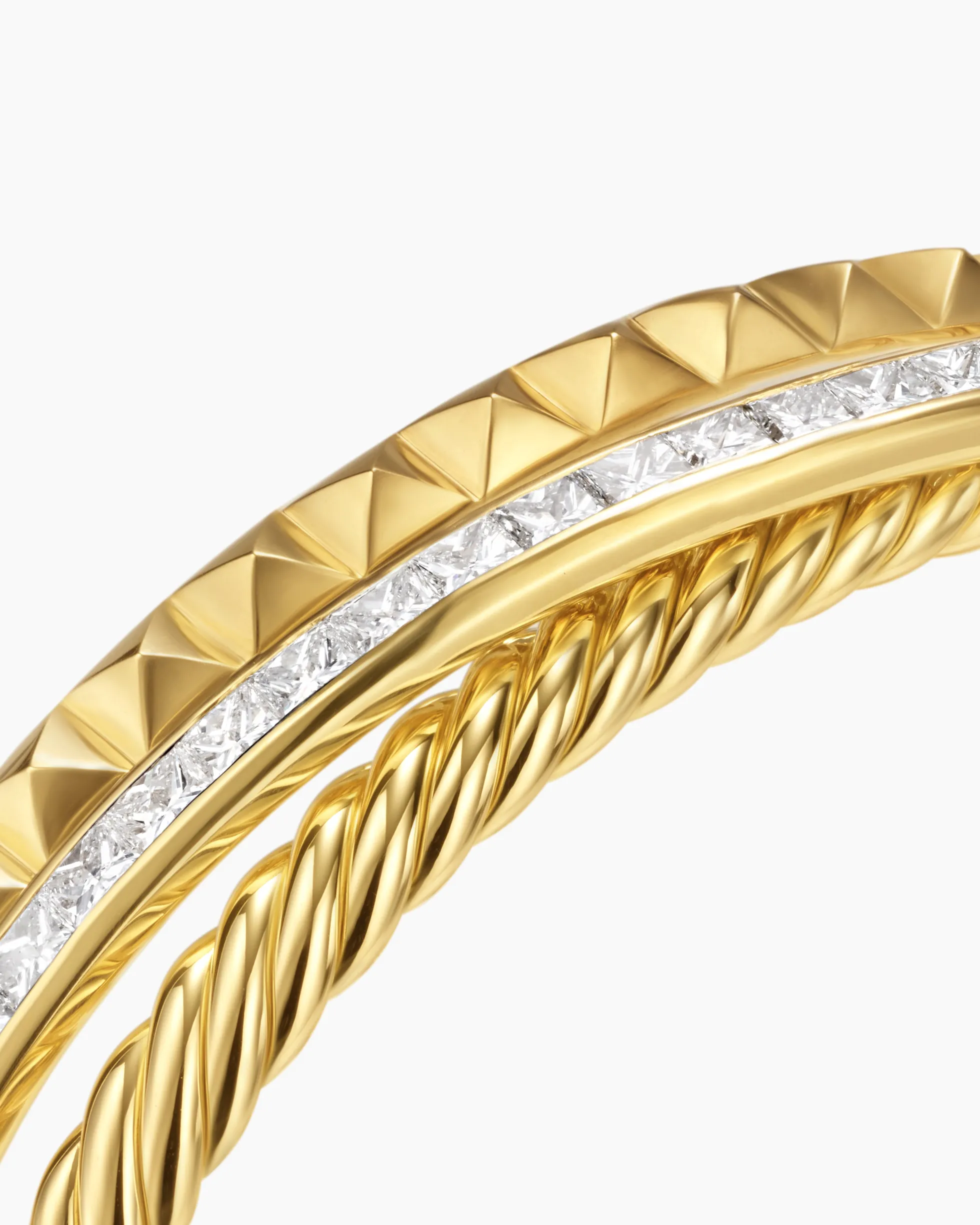 Crossover Trio Three Row Cuff Bracelet 18K Yellow Gold with Diamonds, 20mm