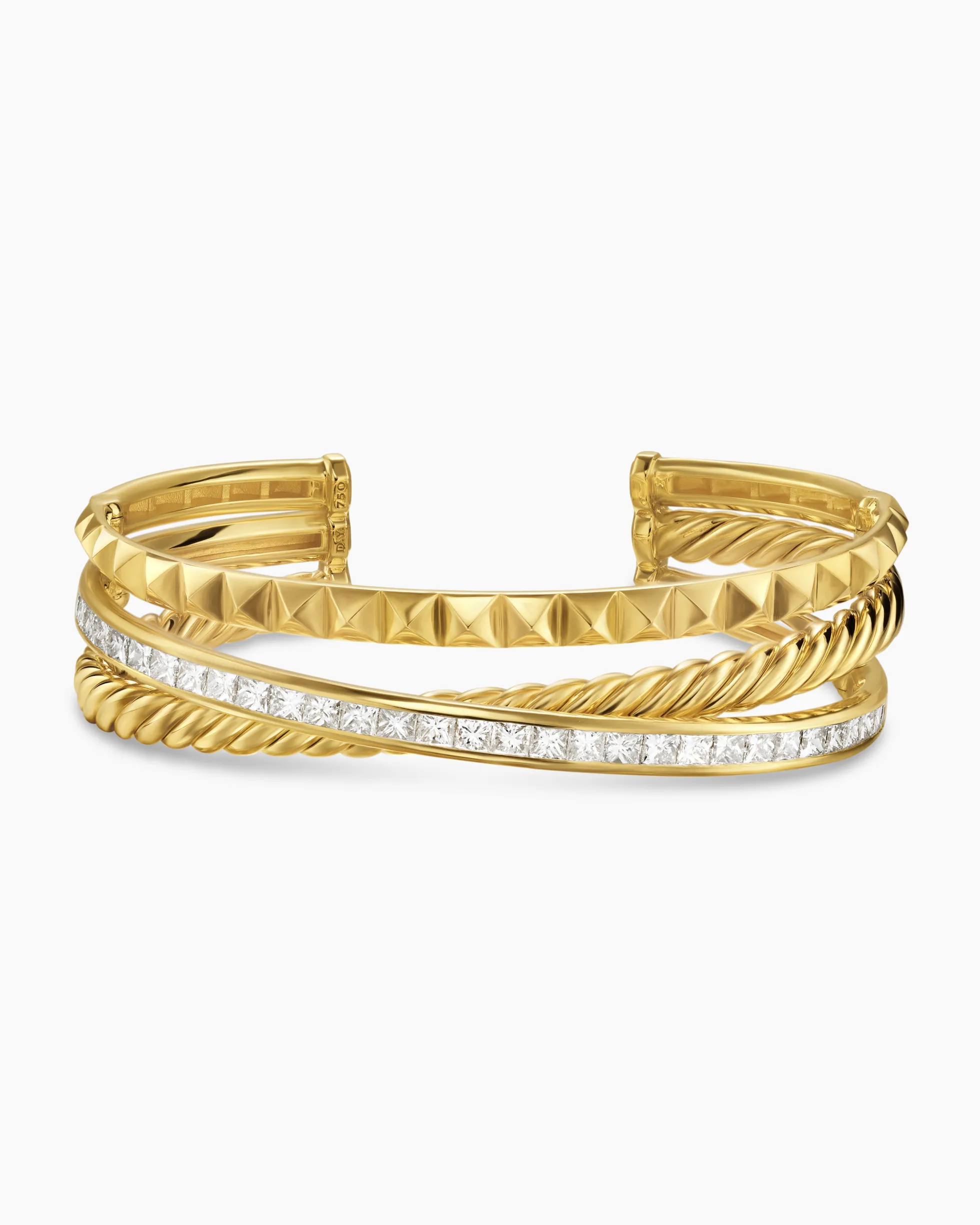 Crossover Trio Three Row Cuff Bracelet 18K Yellow Gold with Diamonds, 20mm