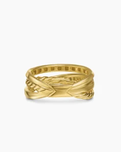 Crossover Trio Three Row Ring 18K Yellow Gold with Diamonds, 8mm