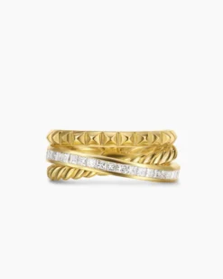 Crossover Trio Three Row Ring 18K Yellow Gold with Diamonds, 8mm