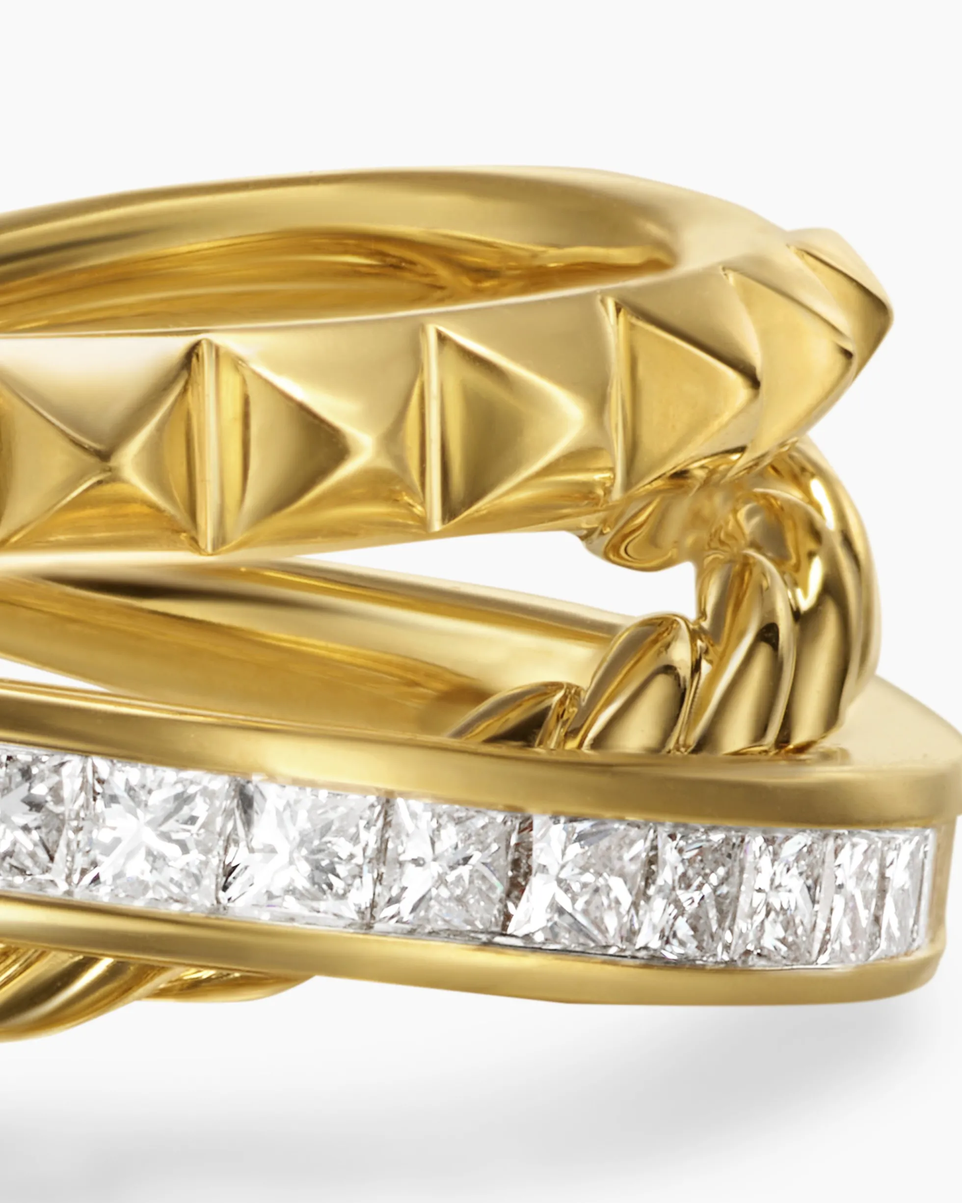 Crossover Trio Three Row Ring 18K Yellow Gold with Diamonds, 8mm
