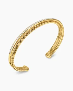Crossover Two Row Bracelet 18K Yellow Gold with Diamonds, 6mm