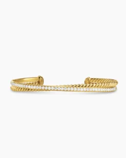 Crossover Two Row Bracelet 18K Yellow Gold with Diamonds, 6mm
