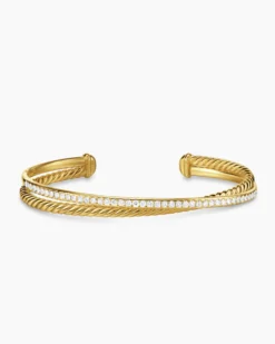Crossover Two Row Bracelet 18K Yellow Gold with Diamonds, 6mm