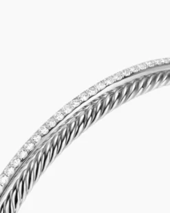 Crossover Two Row Bracelet Sterling Silver with Diamonds, 6mm