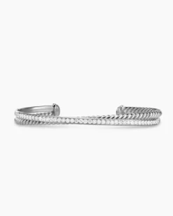 Crossover Two Row Bracelet Sterling Silver with Diamonds, 6mm