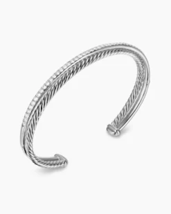 Crossover Two Row Bracelet Sterling Silver with Diamonds, 6mm