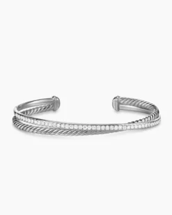 Crossover Two Row Bracelet Sterling Silver with Diamonds, 6mm