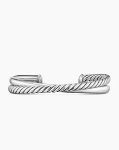 Crossover Two Row Cuff Bracelet Sterling Silver, 10.7mm