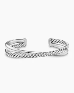 Crossover Two Row Cuff Bracelet Sterling Silver, 10.7mm