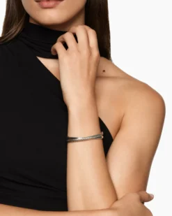 Crossover Two Row Cuff Bracelet Sterling Silver, 10.7mm