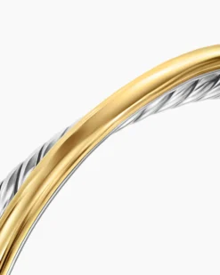 Crossover Two Row Cuff Bracelet Sterling Silver with 14K Yellow Gold, 10.7mm