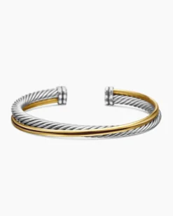 Crossover Two Row Cuff Bracelet Sterling Silver with 18K Yellow Gold, 5mm
