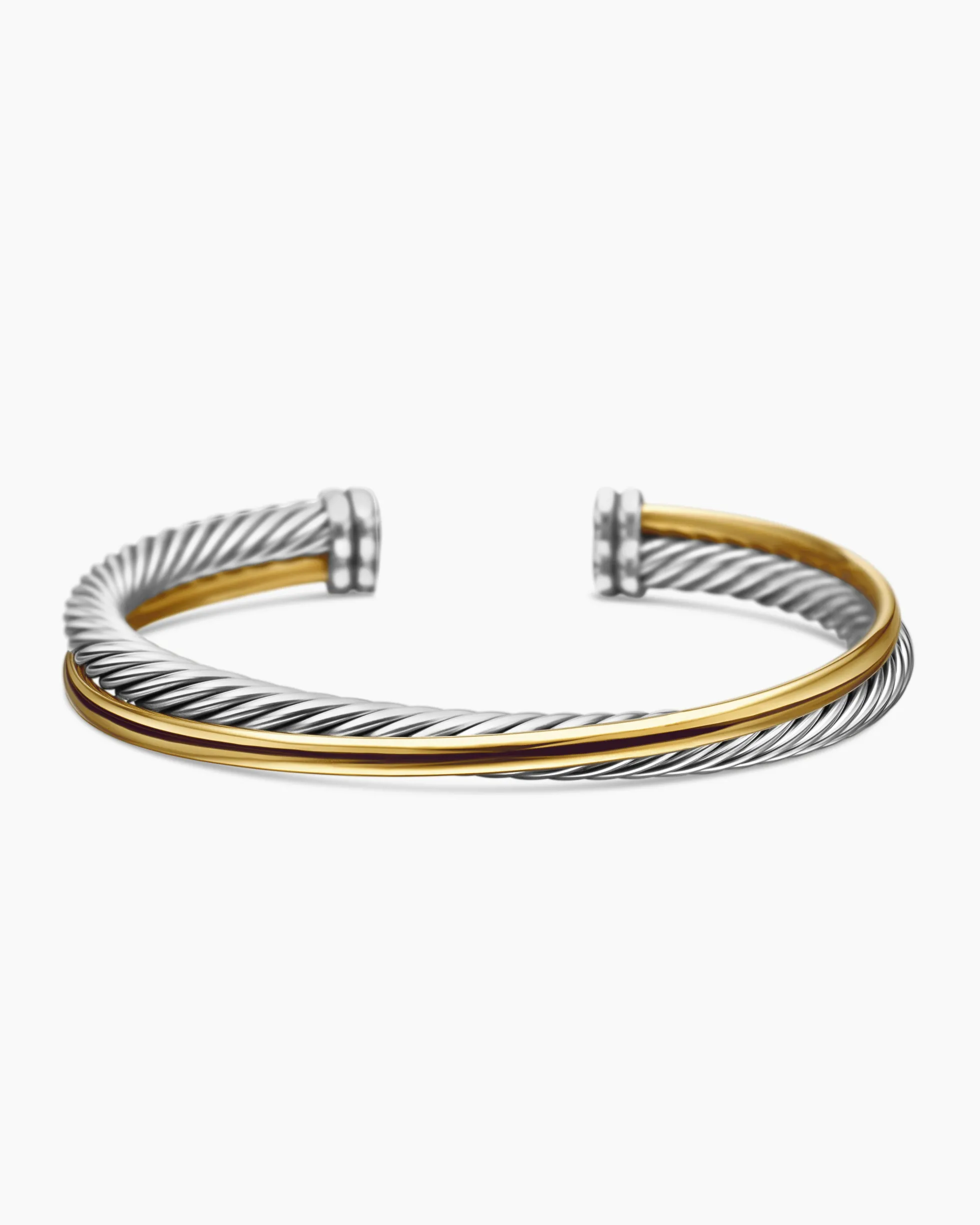 Crossover Two Row Cuff Bracelet Sterling Silver with 18K Yellow Gold, 5mm
