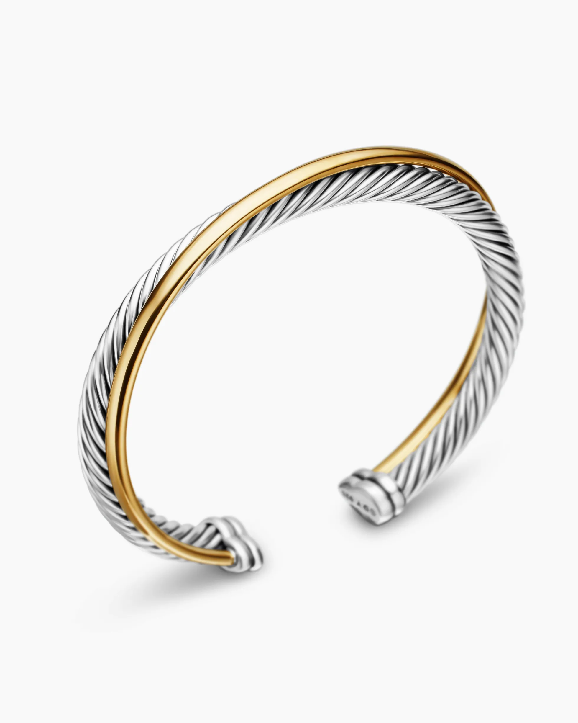 Crossover Two Row Cuff Bracelet Sterling Silver with 18K Yellow Gold, 5mm