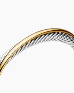 Crossover Two Row Cuff Bracelet Sterling Silver with 18K Yellow Gold, 5mm