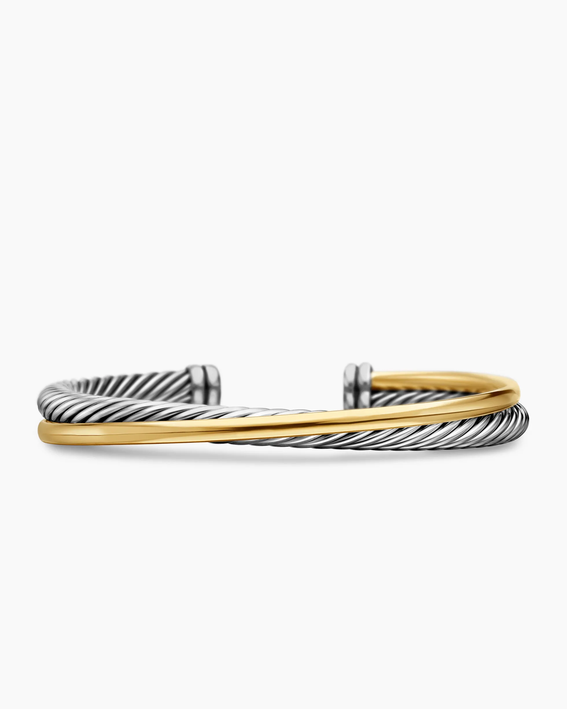 Crossover Two Row Cuff Bracelet Sterling Silver with 18K Yellow Gold, 5mm