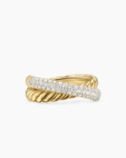 Crossover Two Row Ring 18K Yellow Gold with Diamonds, 7.4mm