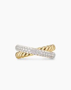 Crossover Two Row Ring 18K Yellow Gold with Diamonds, 7.4mm