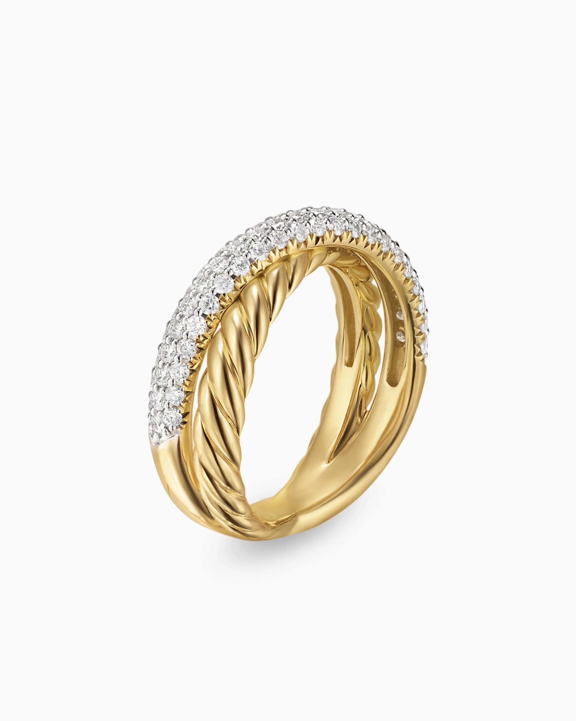 Crossover Two Row Ring 18K Yellow Gold with Diamonds, 7.4mm