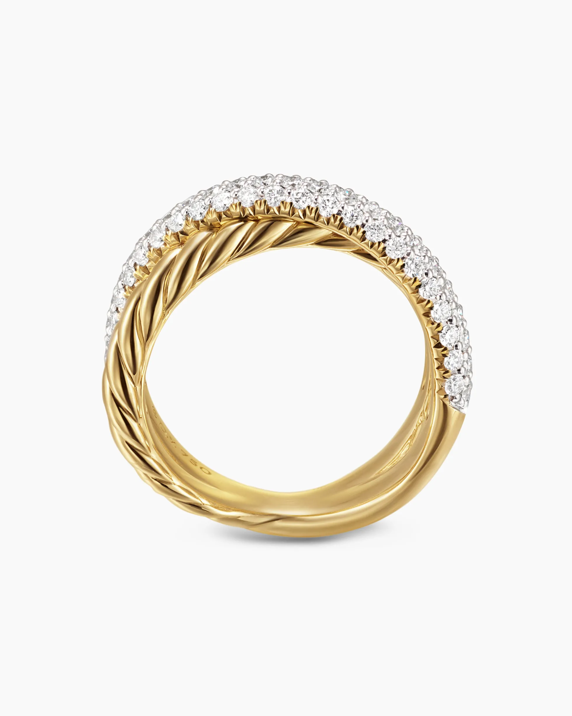 Crossover Two Row Ring 18K Yellow Gold with Diamonds, 7.4mm