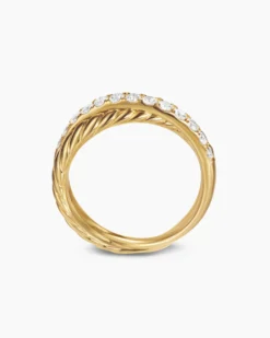 Crossover Two Row Ring 18K Yellow Gold with Diamonds, 5mm