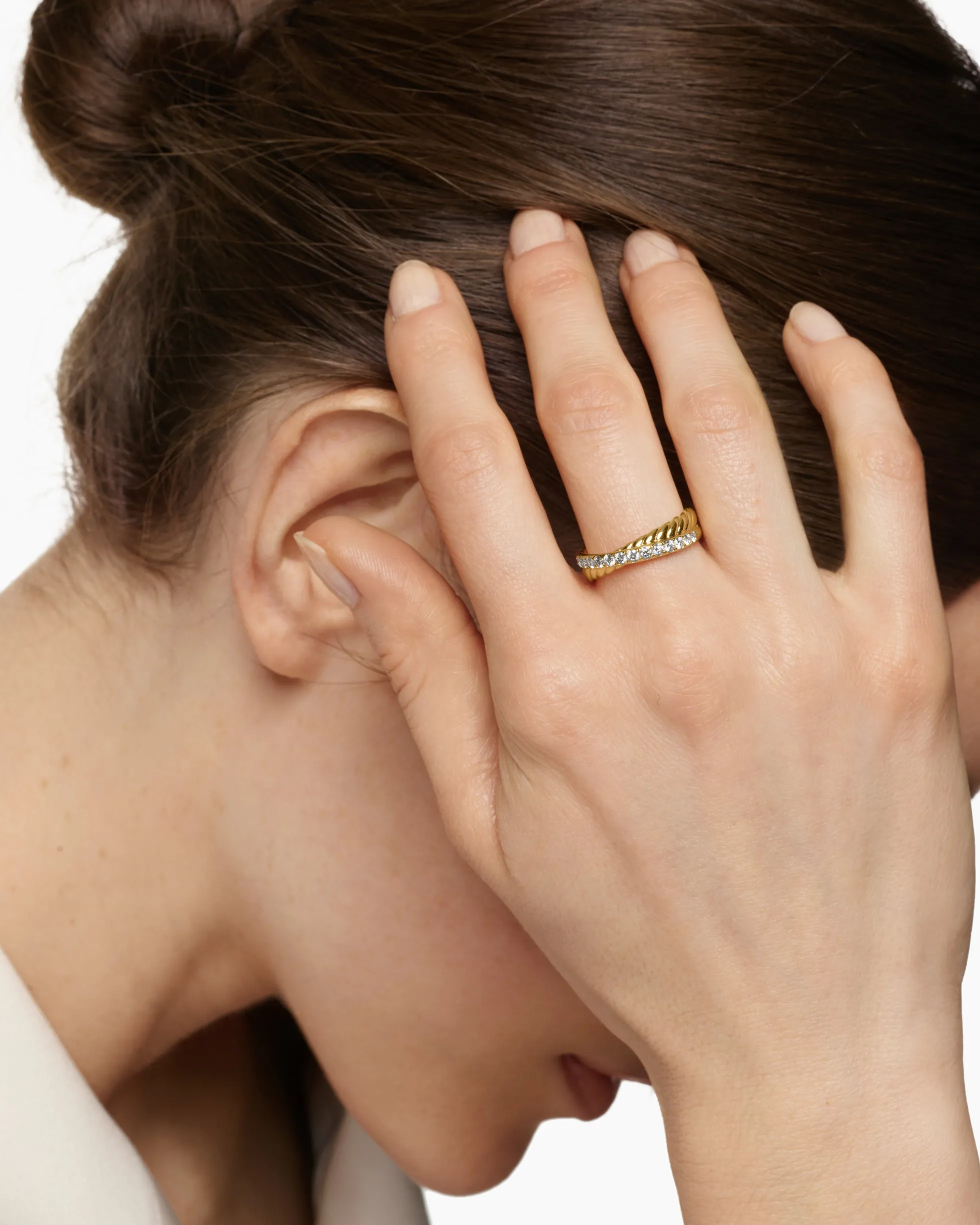 Crossover Two Row Ring 18K Yellow Gold with Diamonds, 5mm