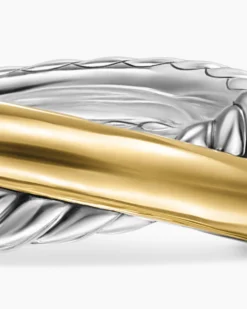 Crossover Two Row Ring Sterling Silver with 14K Yellow Gold, 7.4mm