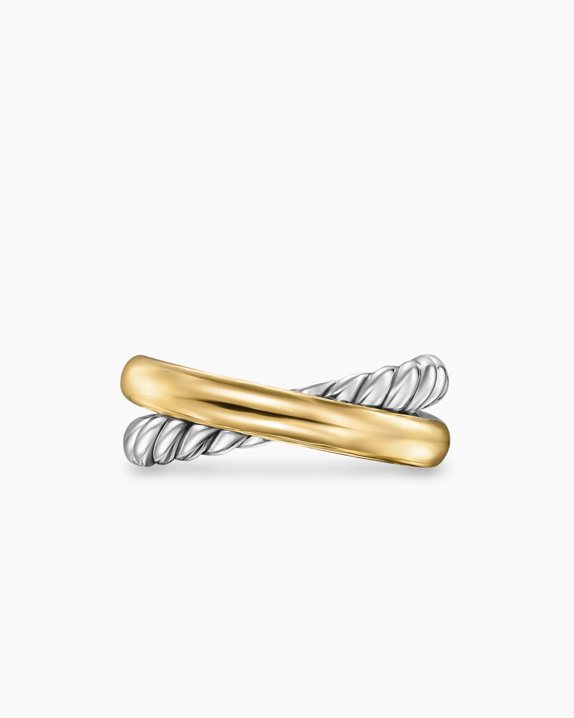 Crossover Two Row Ring Sterling Silver with 14K Yellow Gold, 7.4mm