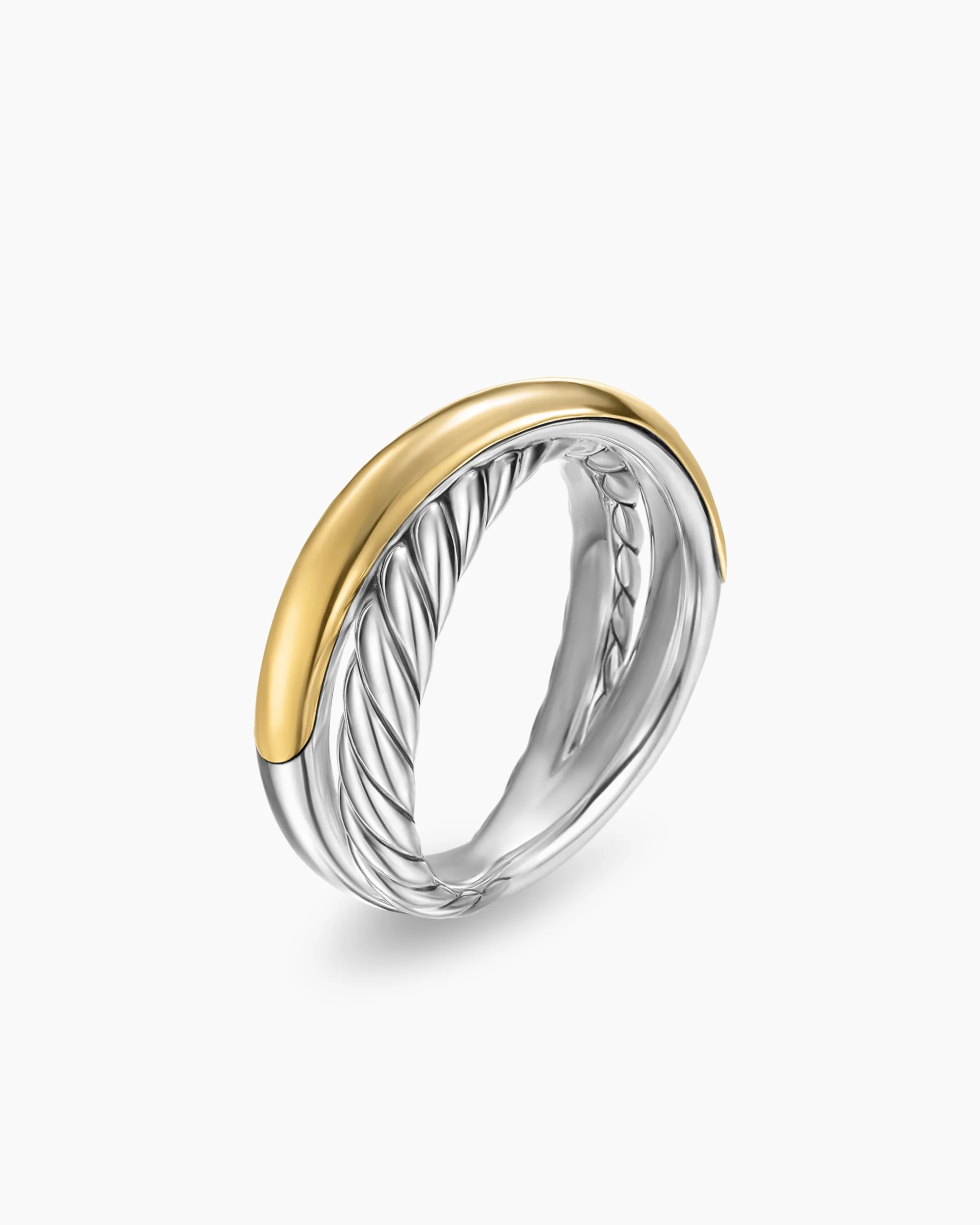 Crossover Two Row Ring Sterling Silver with 14K Yellow Gold, 7.4mm