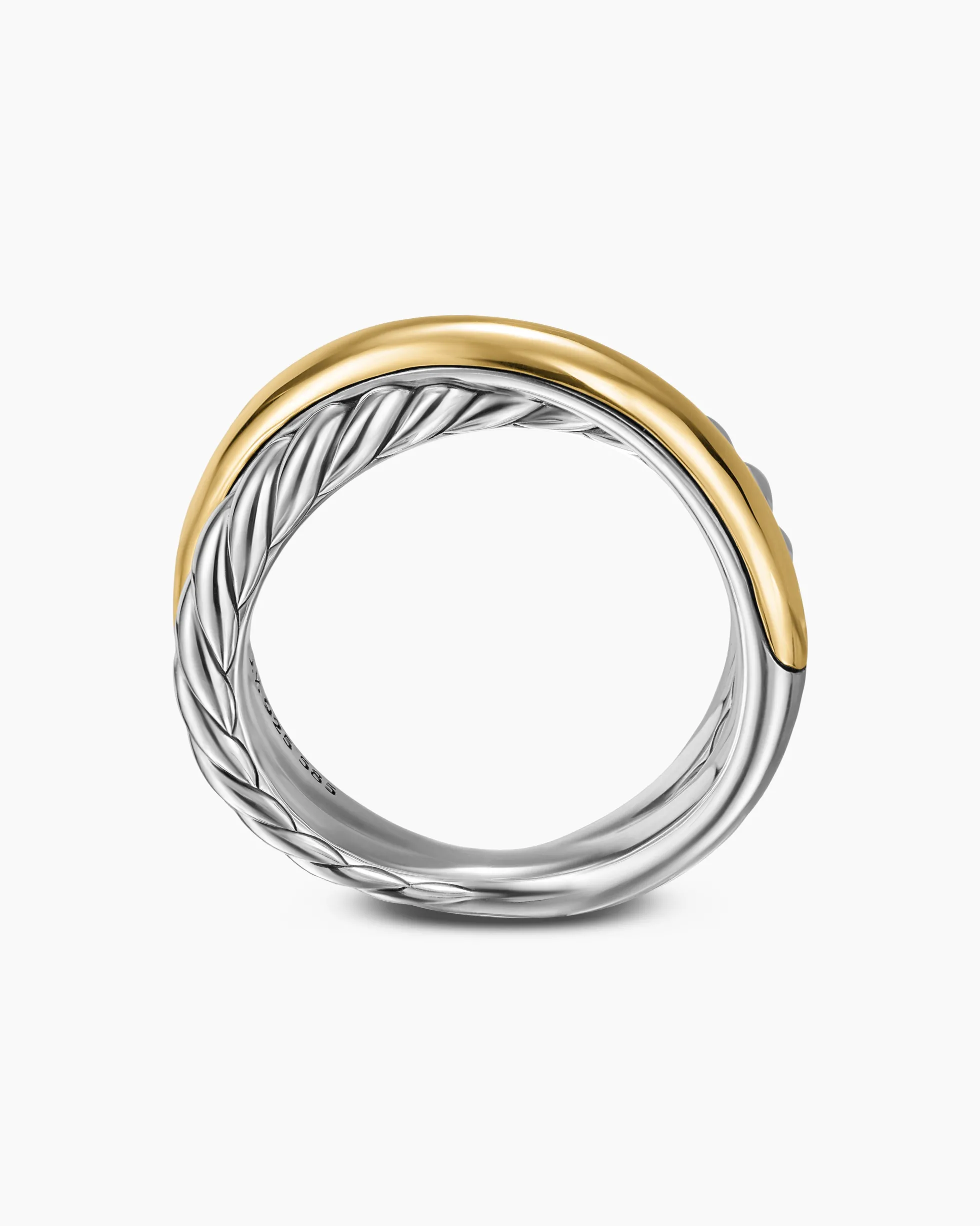 Crossover Two Row Ring Sterling Silver with 14K Yellow Gold, 7.4mm