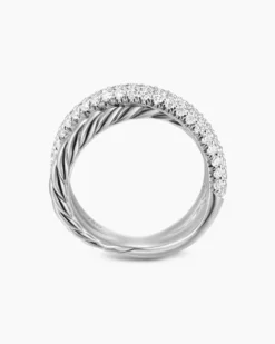 Crossover Two Row Ring Sterling Silver with Diamonds, 7.4mm