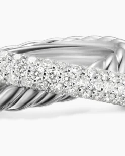 Crossover Two Row Ring Sterling Silver with Diamonds, 7.4mm