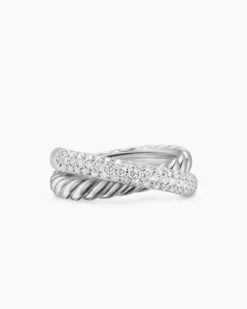 Crossover Two Row Ring Sterling Silver with Diamonds, 7.4mm