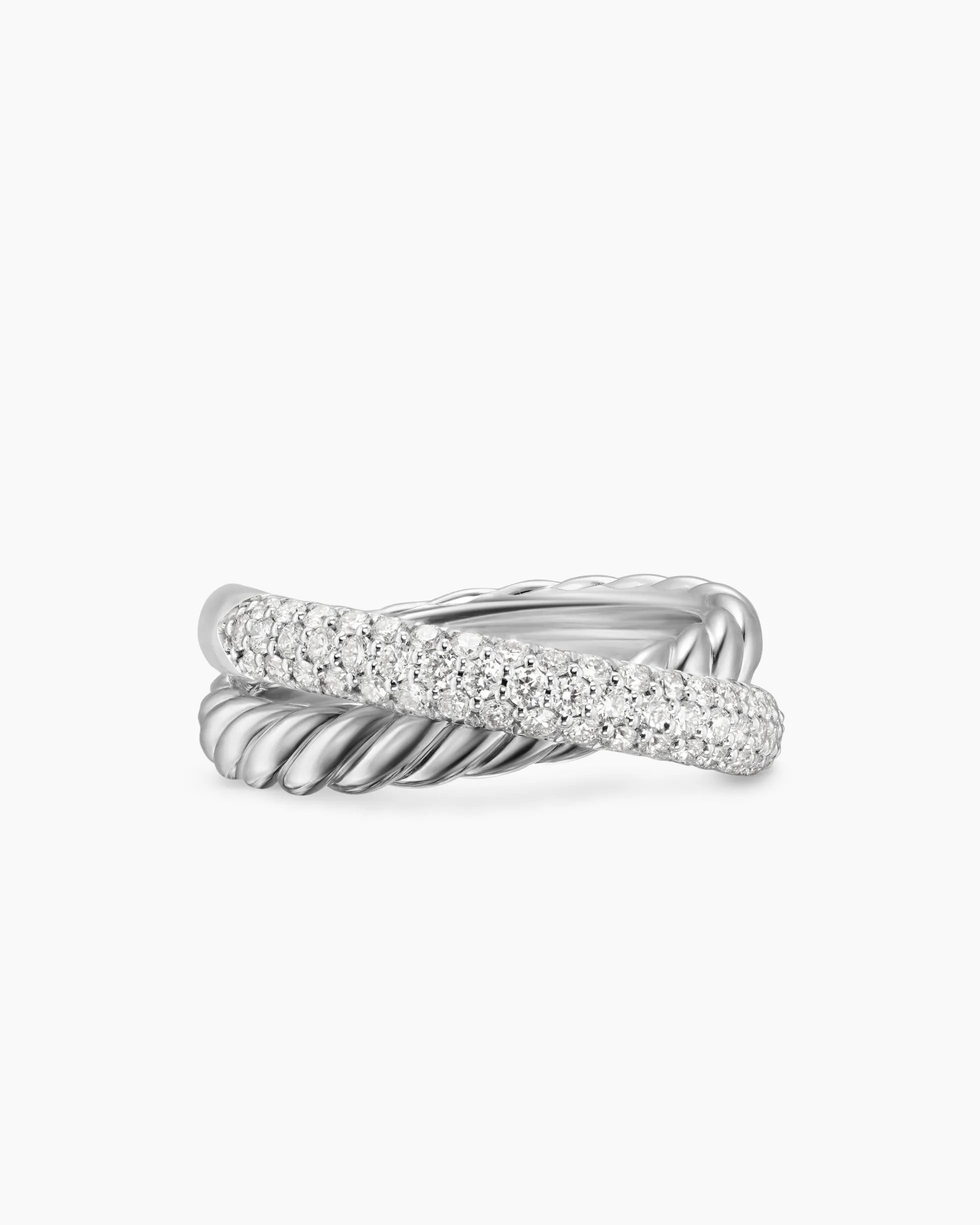 Crossover Two Row Ring Sterling Silver with Diamonds, 7.4mm