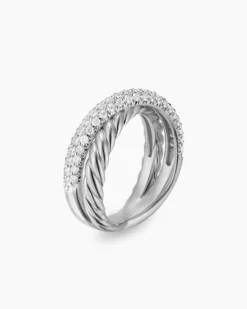 Crossover Two Row Ring Sterling Silver with Diamonds, 7.4mm