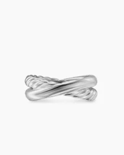 Crossover Two Row Ring Sterling Silver with Diamonds, 7.4mm